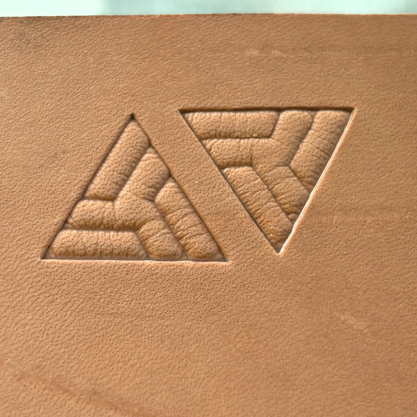 Leaves Geometric leather stamp LT055 — single impression on veg-tan leather