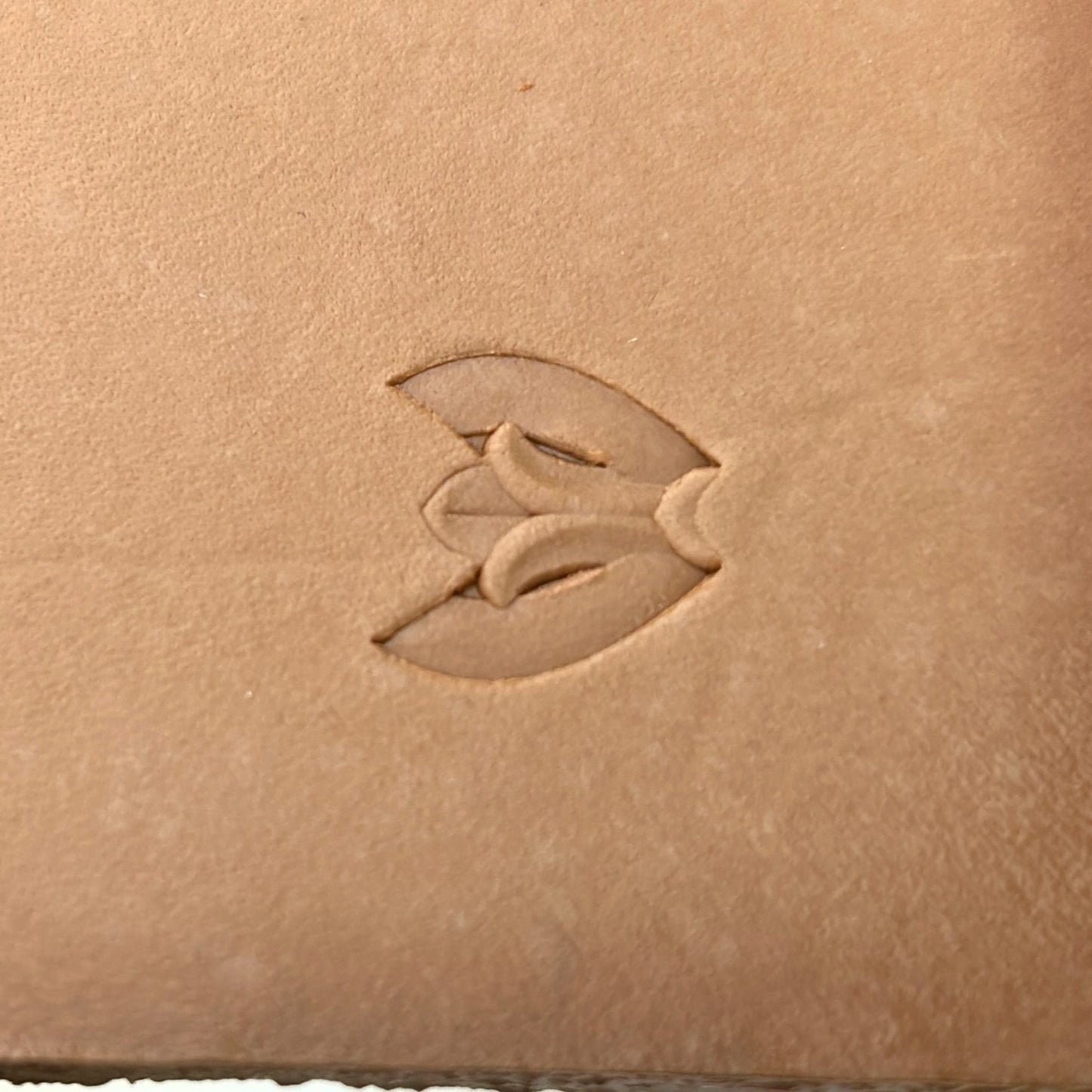 Border Leaf leather stamp LT073 — single impression on veg-tan leather