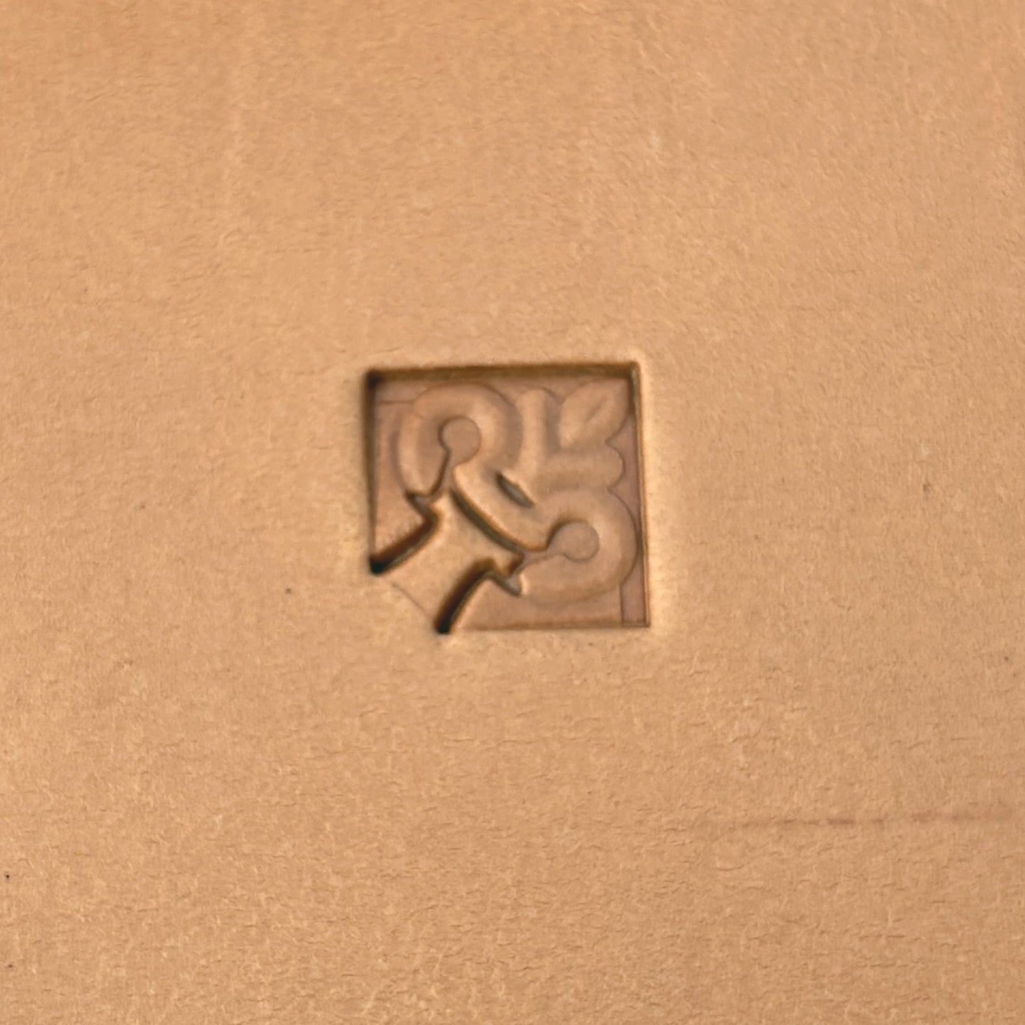 Ornate Shape leather stamp LT082 — corner stamp impression on veg-tan leather