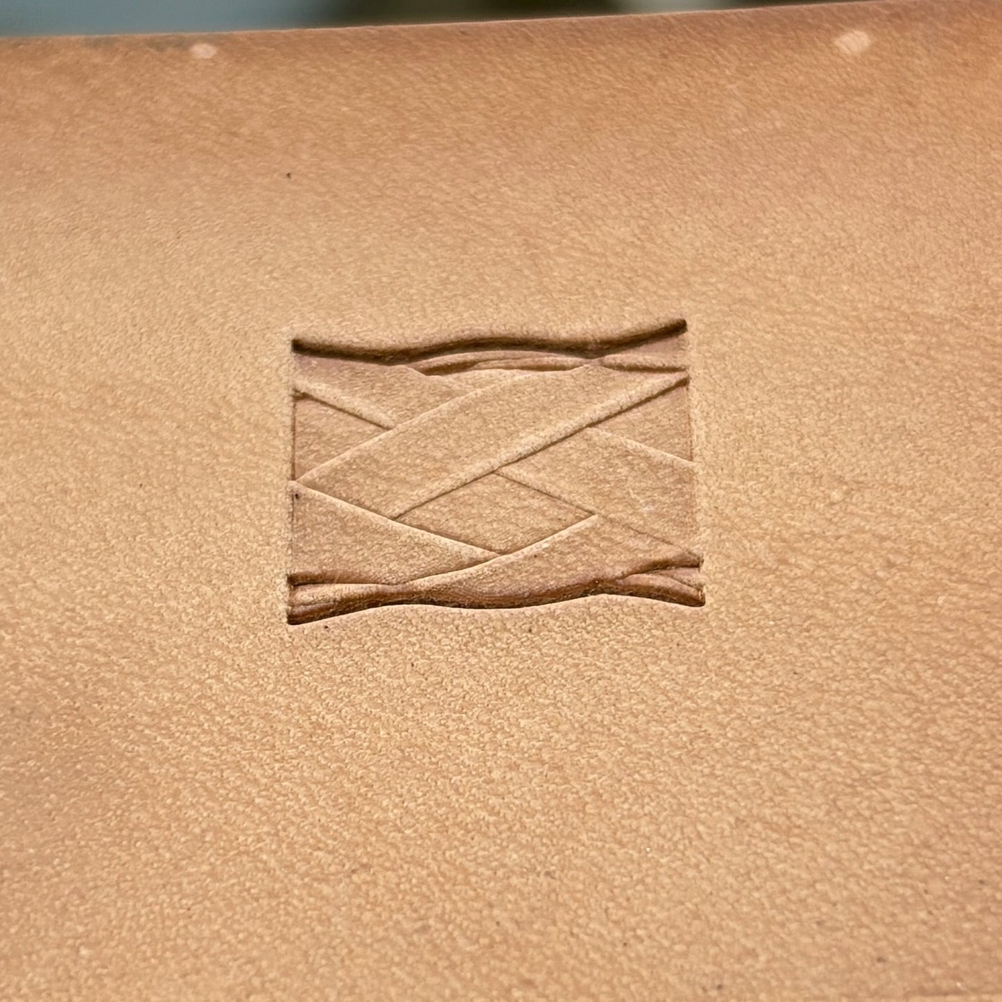 Braided Band leather stamp LT083 — single impression on veg-tan leather