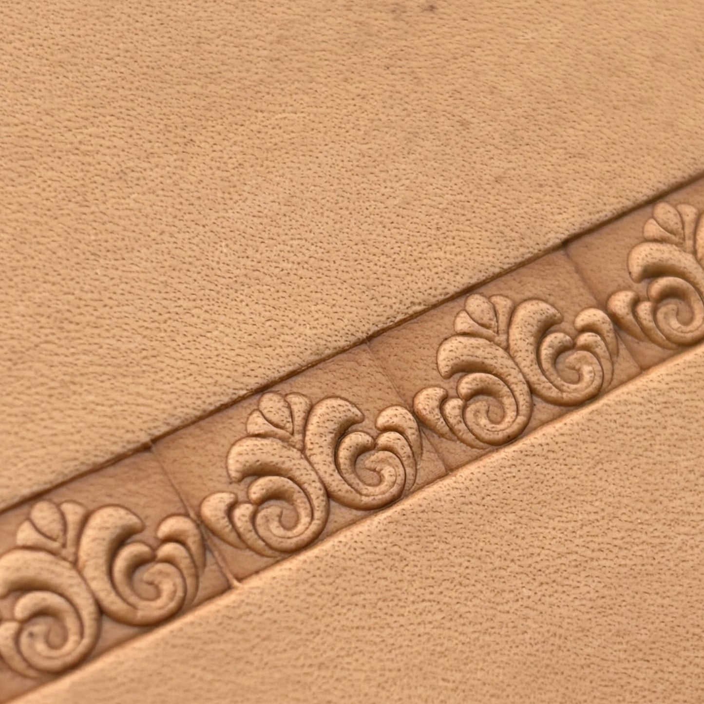 Ornamental Border leather stamp LT145 — single impression on veg-tan leather