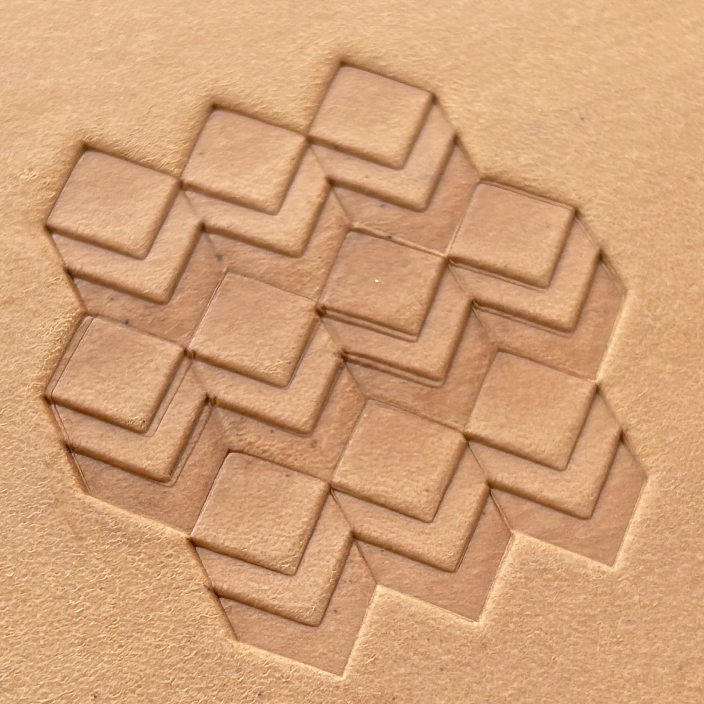 3D Cubes Geometric leather stamp LT200 — single impression on veg-tan leather