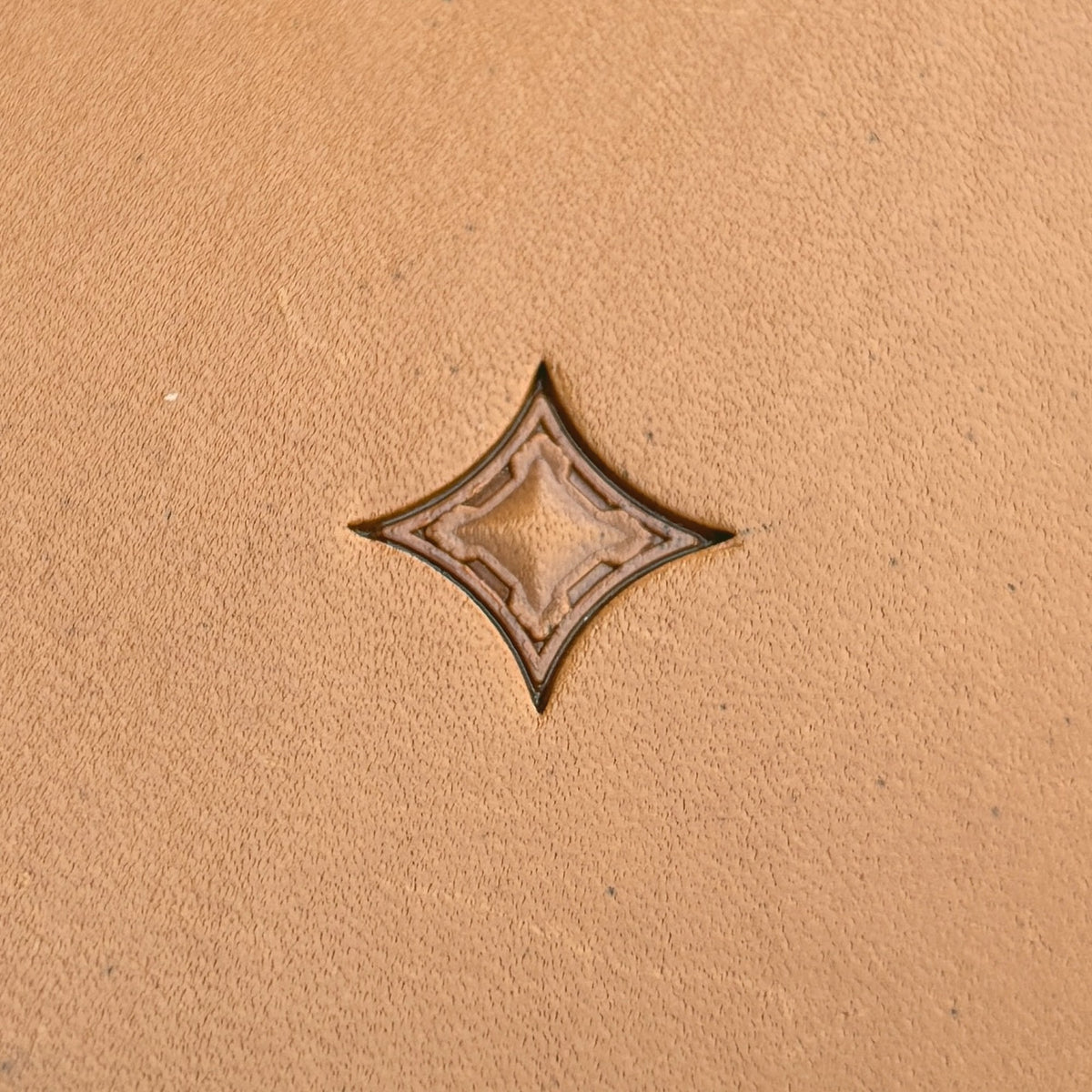 Geometric leather stamp LT220 — single impression on veg-tan leather
