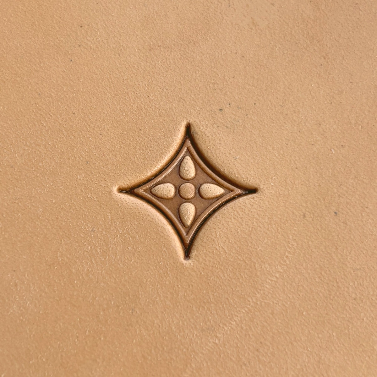 Geometric leather stamp LT222 — single impression on veg-tan leather