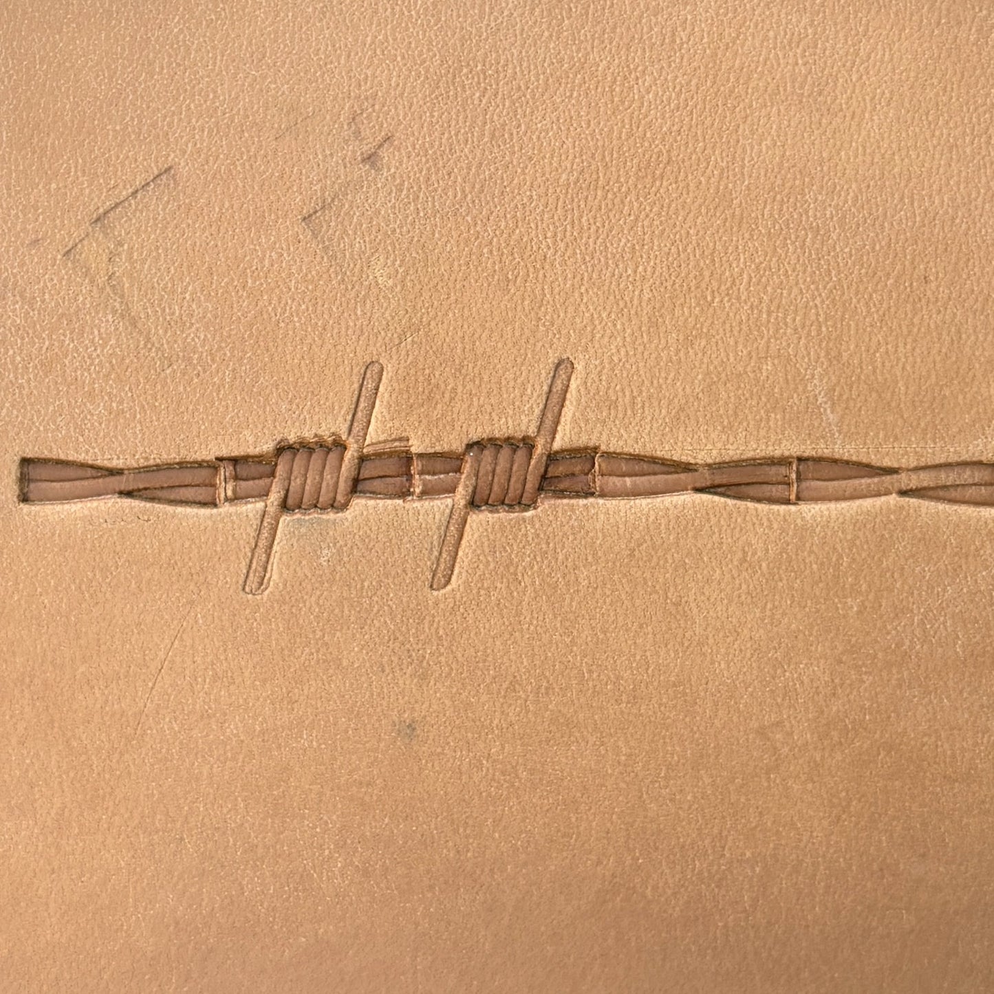 Barbed Wire leather stamp LT247 — single impression on veg-tan leather