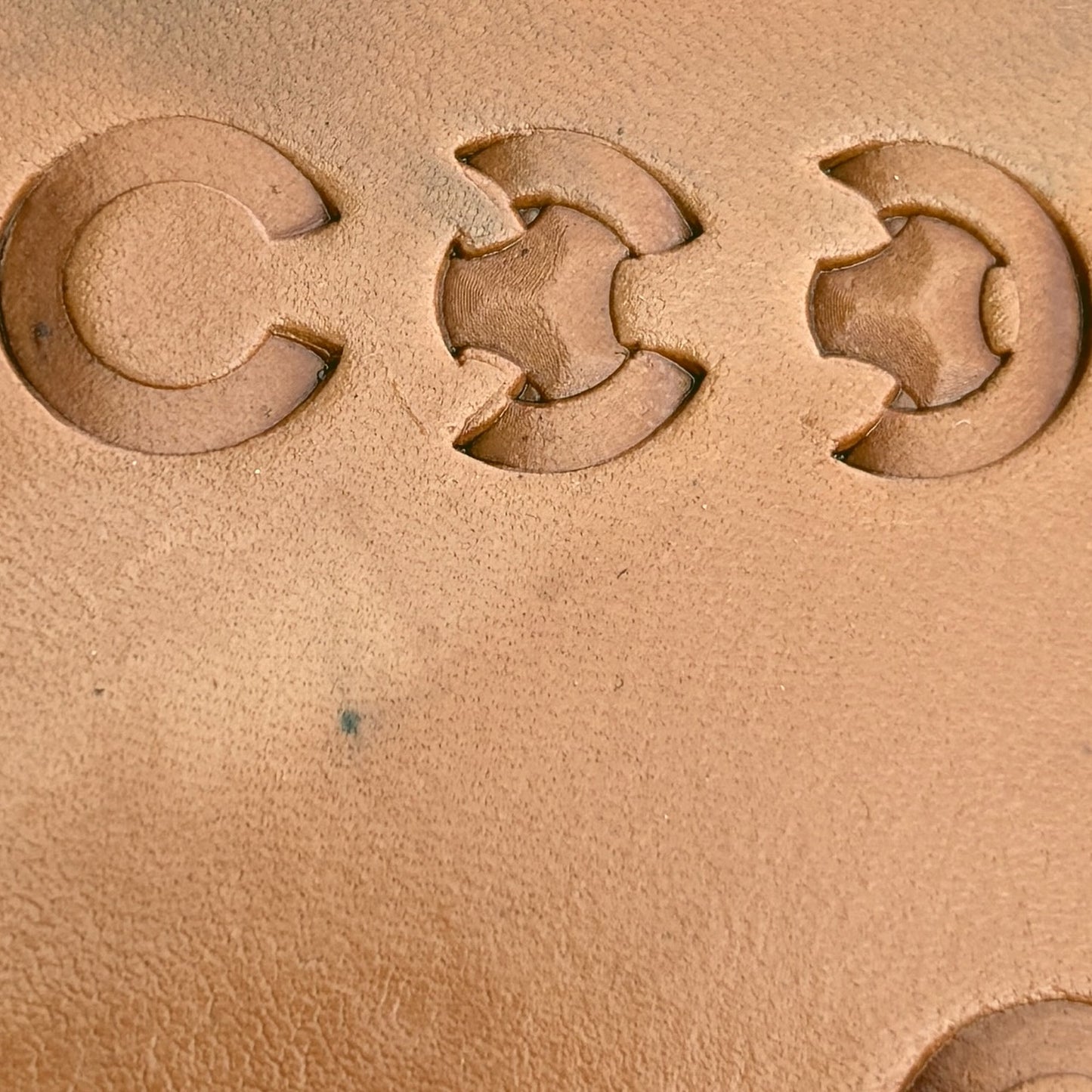 Geometric leather stamp LT286 — single impression on veg-tan leather