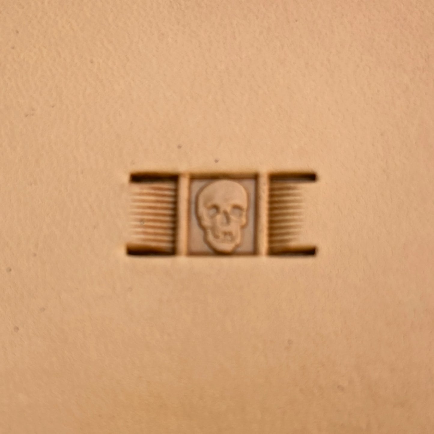 Basket Weave leather stamp LT346 — single impression on veg-tan leather