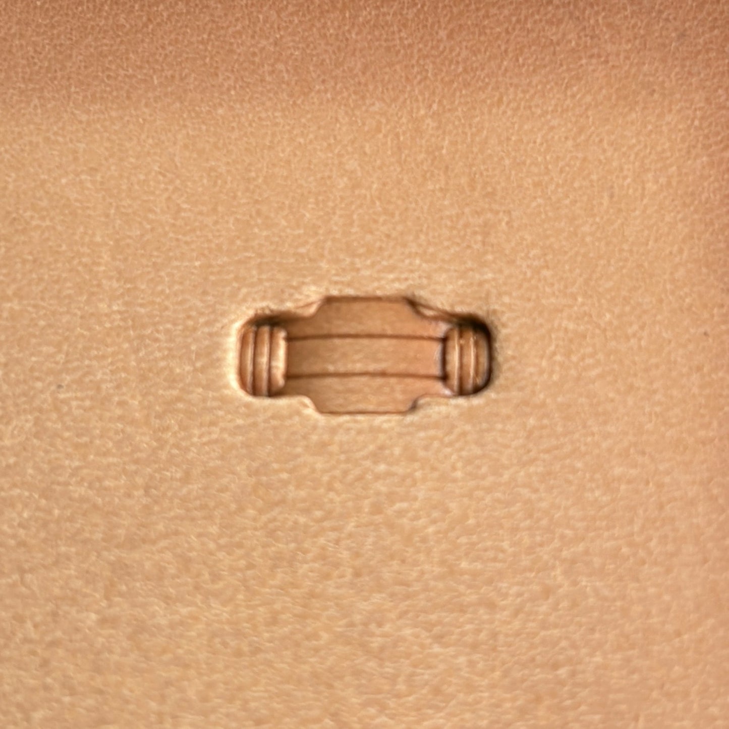 Basket Weave leather stamp LT364 — single impression on veg-tan leather
