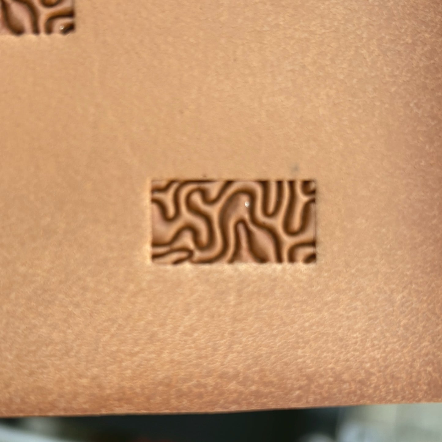 Maze Lines leather stamp LT368 — single impression on veg-tan leather