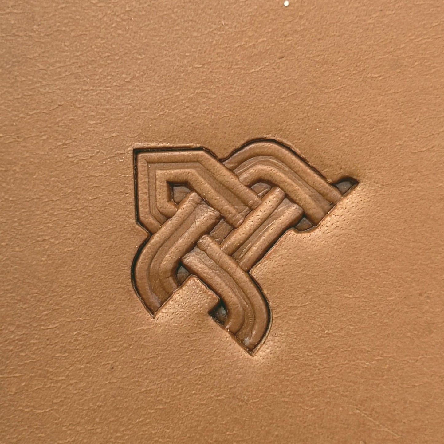 Celtic Knot leather stamp LT384 — single impression on veg-tan leather