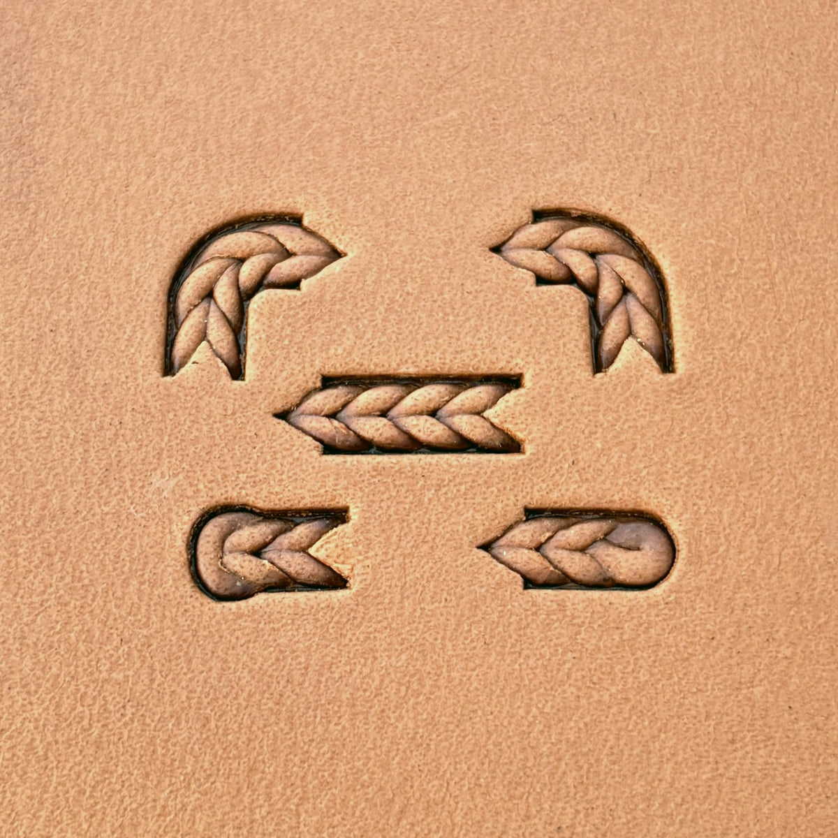 Fine Herringbone Braid leather stamp set LT426, each individual piece stamped separately on leather