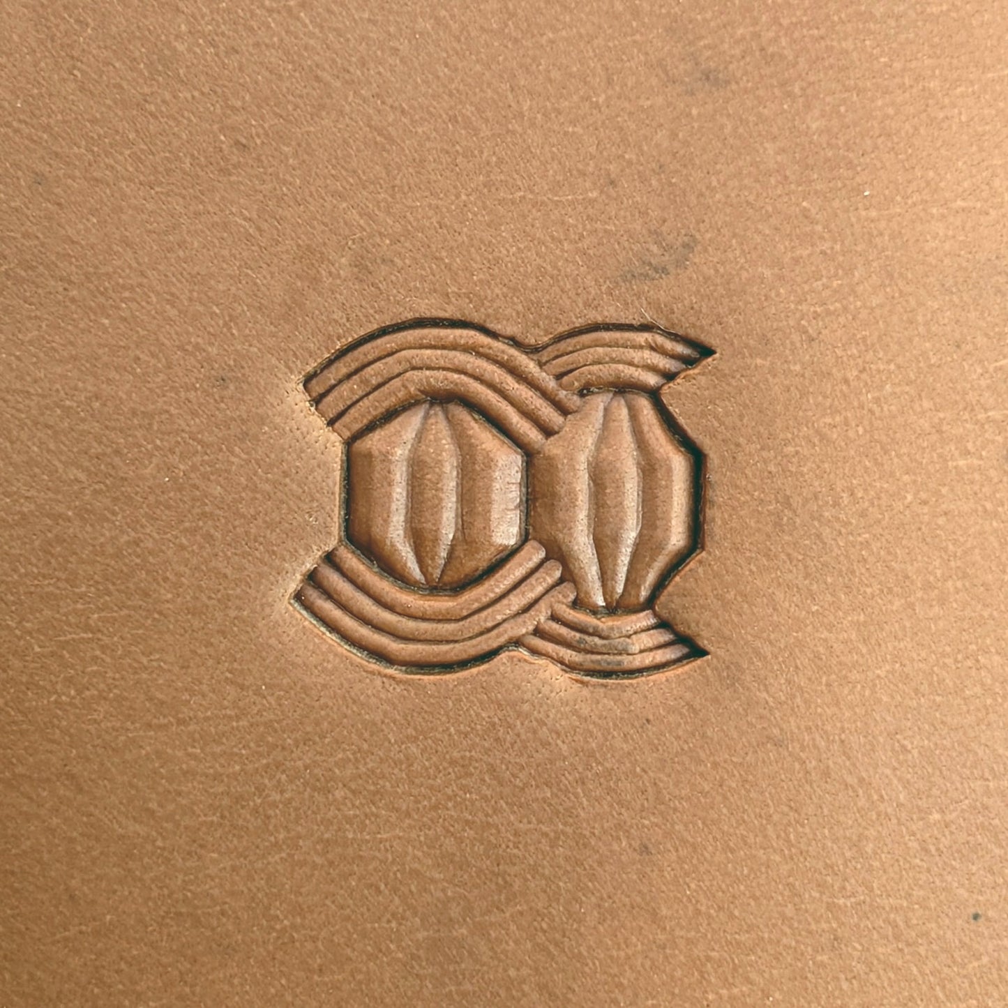Interlocking Shapes Geometric leather stamp LT527 — single impression on veg-tan leather