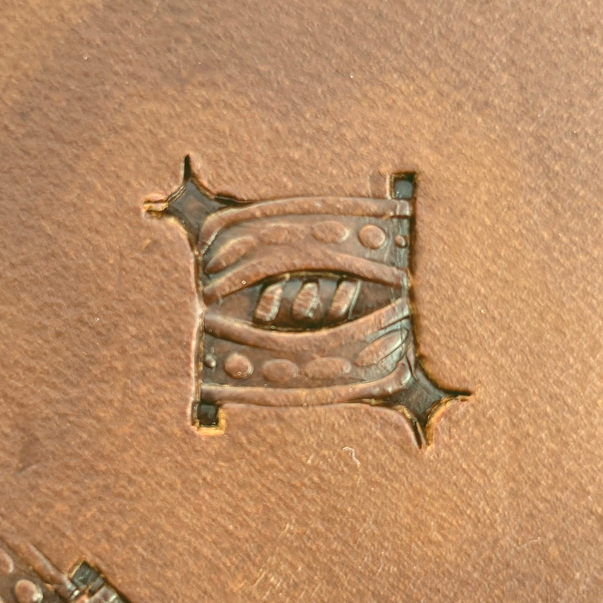 Beaded Basket Weave leather stamp LT830 — single impression on veg-tan leather