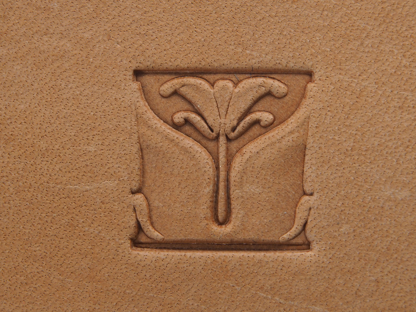 Ornate Tile leather stamp LT139 — border and corner set impression on veg-tan leather
