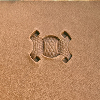 Basket Weave leather stamp LT001 — single impression on veg-tan leather