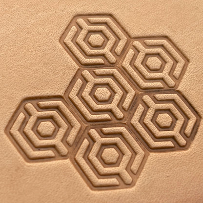Geometric leather stamp LT003 — imprint on natural veg-tan leather