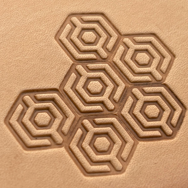 Geometric leather stamp LT003 — imprint on natural veg-tan leather