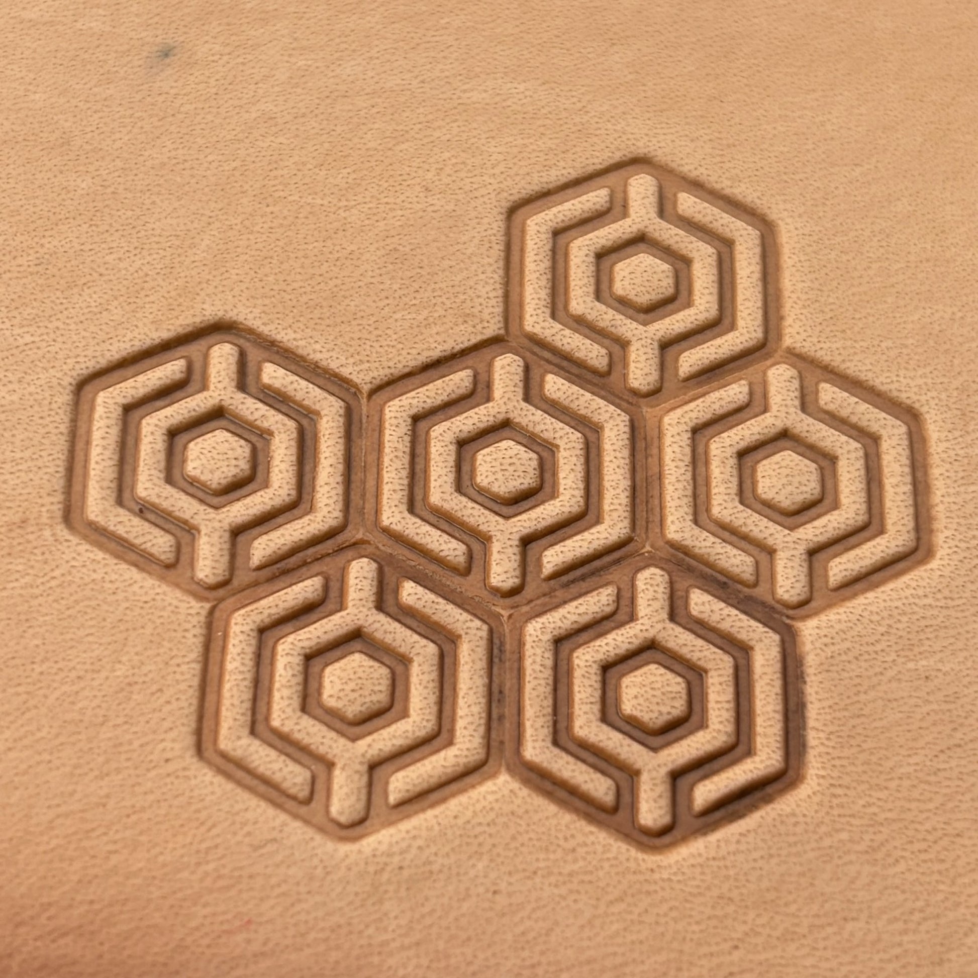 Geometric leather stamp LT003 — pattern imprint on veg-tan leather