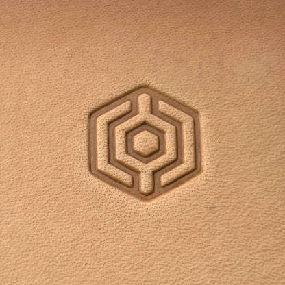 Geometric leather stamp LT003 — single impression on veg-tan leather