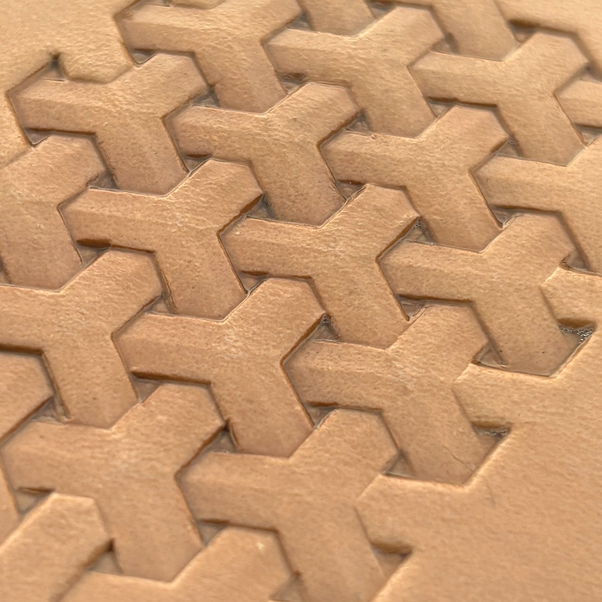 Geometric leather stamp LT004 — imprint on natural veg-tan leather
