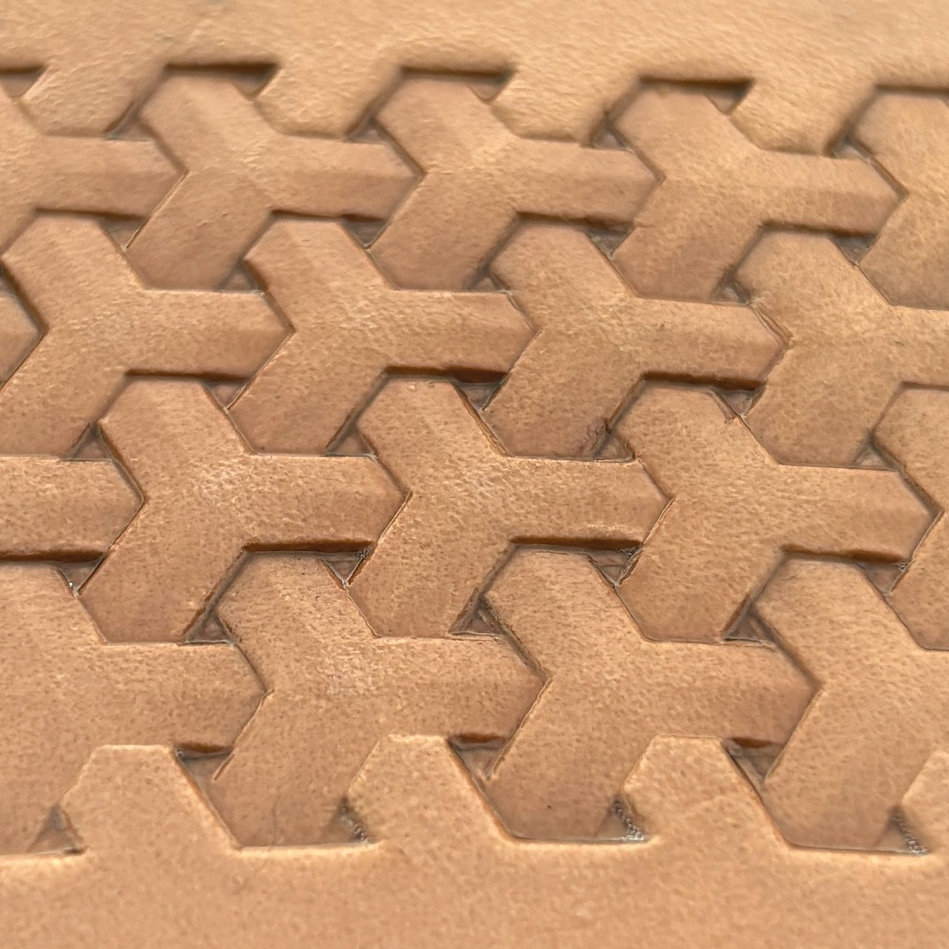 Geometric leather stamp LT004 — pattern imprint on veg-tan leather