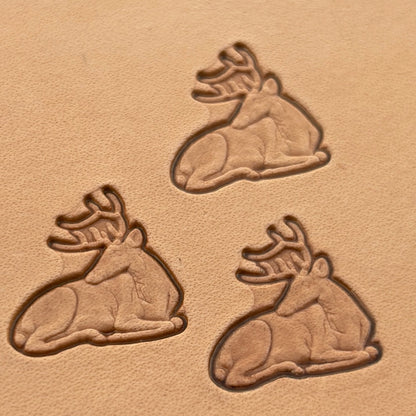 Stag Head leather stamp LT006 — imprint on natural veg-tan leather