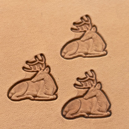 Stag Head leather stamp LT006 — pattern imprint on veg-tan leather
