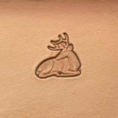 Stag Head leather stamp LT006 — single impression on veg-tan leather