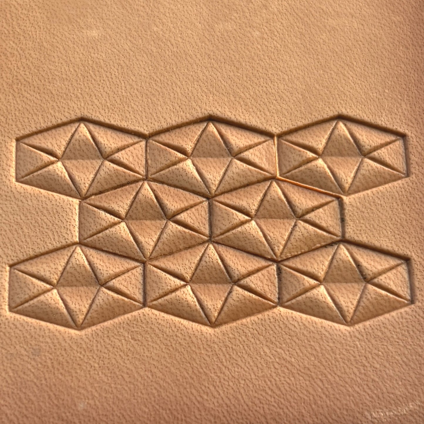 Geometric leather stamp LT007 — pattern imprint on veg-tan leather