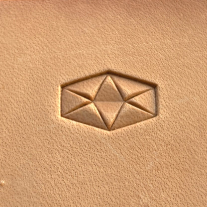 Geometric leather stamp LT007 — single impression on veg-tan leather
