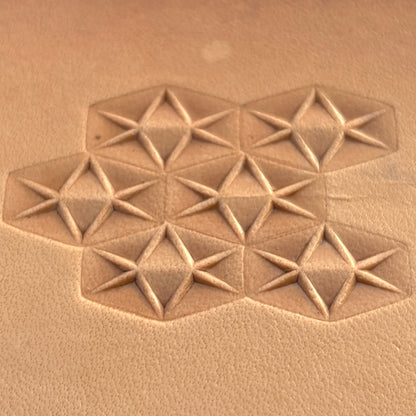 Geometric leather stamp LT008 — imprint on natural veg-tan leather