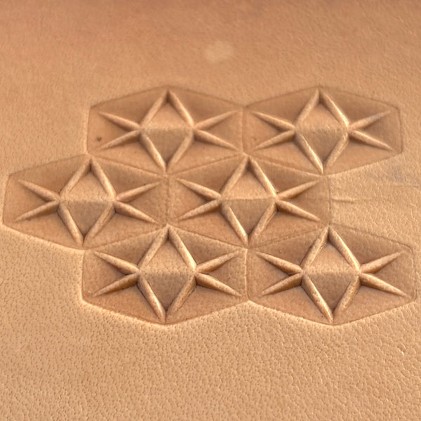 Geometric leather stamp LT008 — imprint on natural veg-tan leather