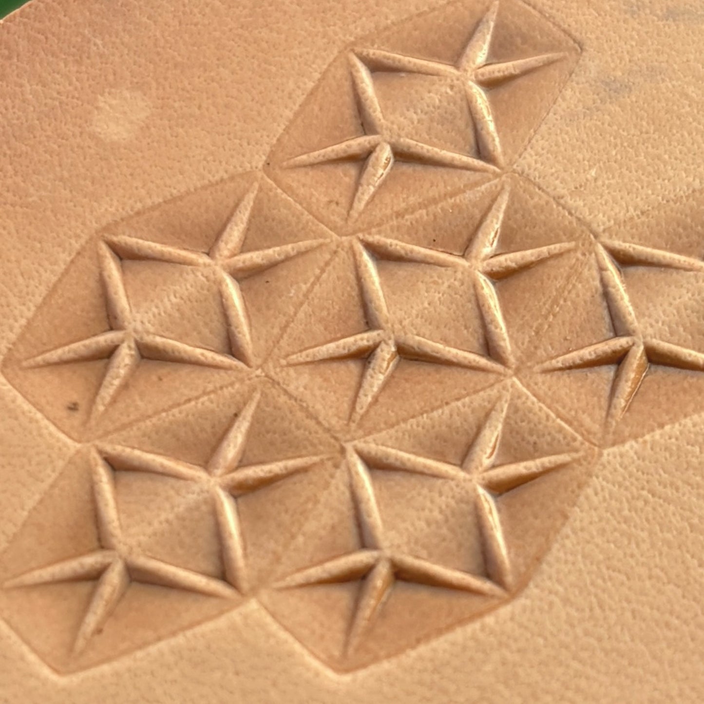 Geometric leather stamp LT008 — pattern imprint on veg-tan leather