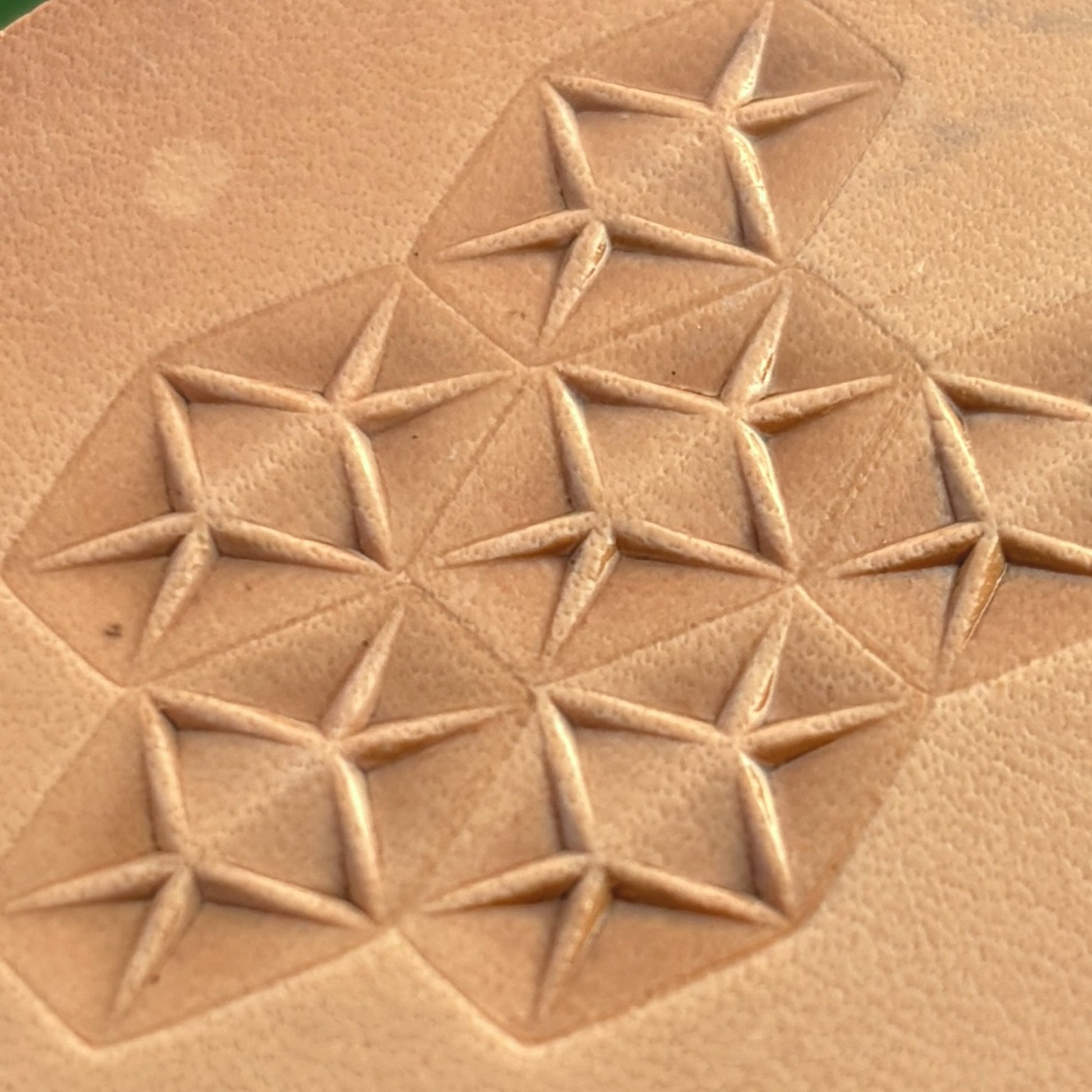 Geometric leather stamp LT008 — pattern imprint on veg-tan leather