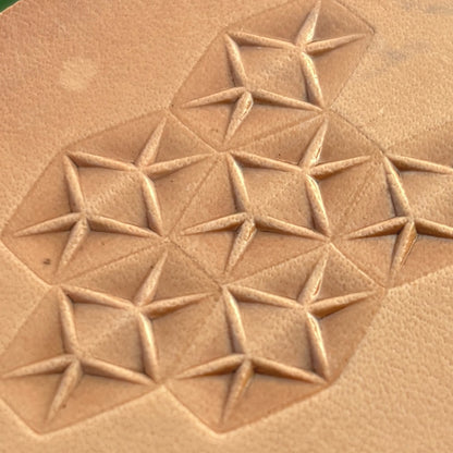 Geometric leather stamp LT008 — pattern imprint on veg-tan leather