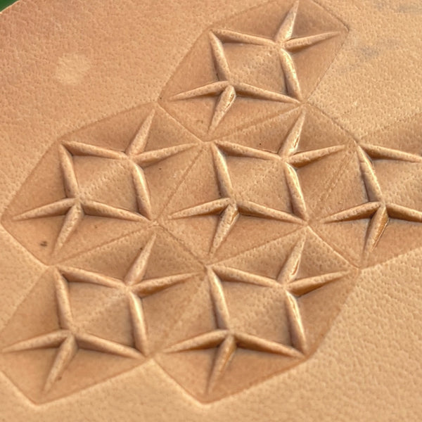 Geometric leather stamp LT008 — pattern imprint on veg-tan leather