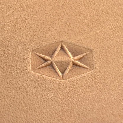 Geometric leather stamp LT008 — single impression on veg-tan leather