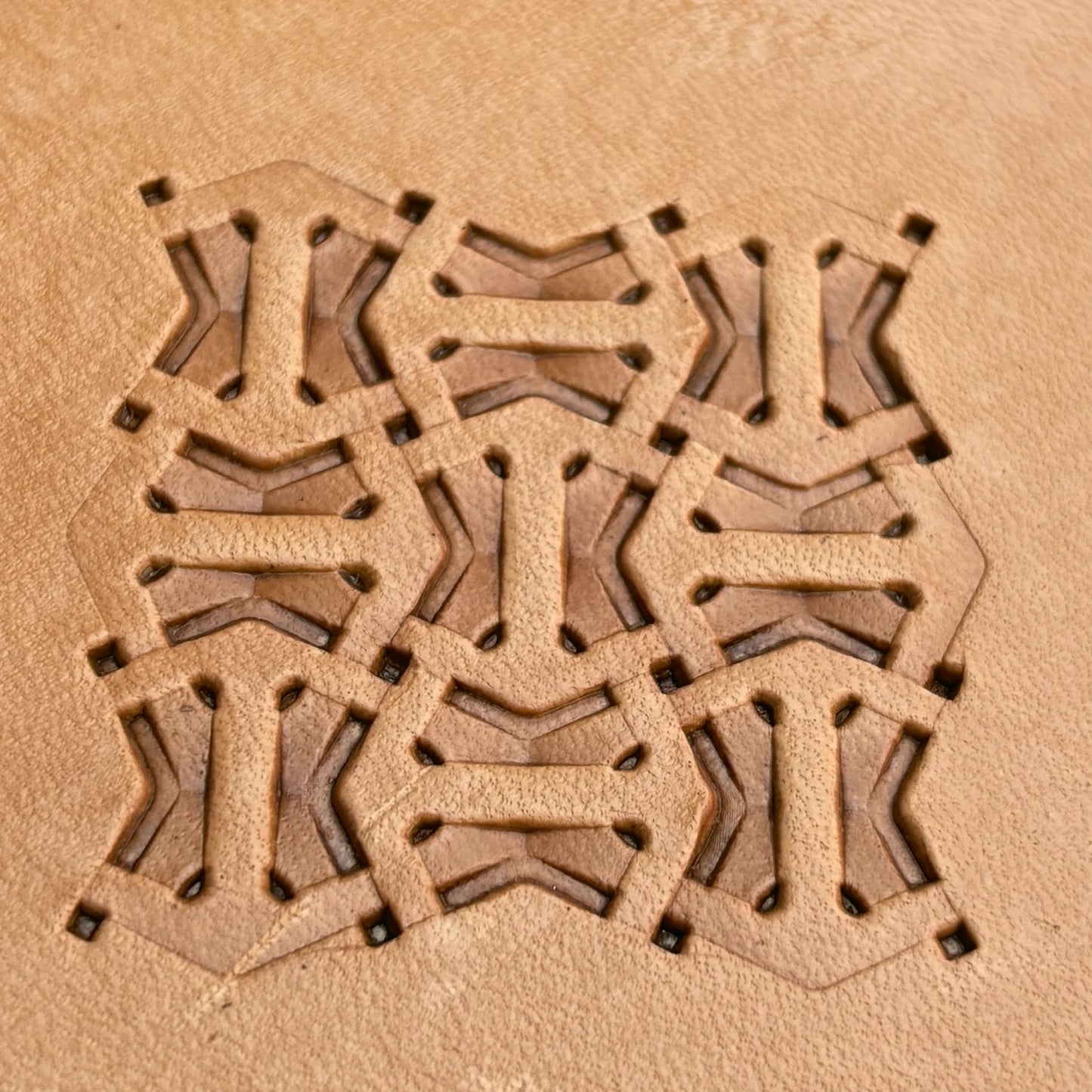 Geometric leather stamp LT013 — pattern imprint on veg-tan leather