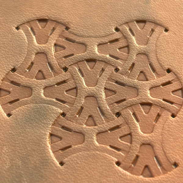 Geometric leather stamp LT014 — imprint on natural veg-tan leather