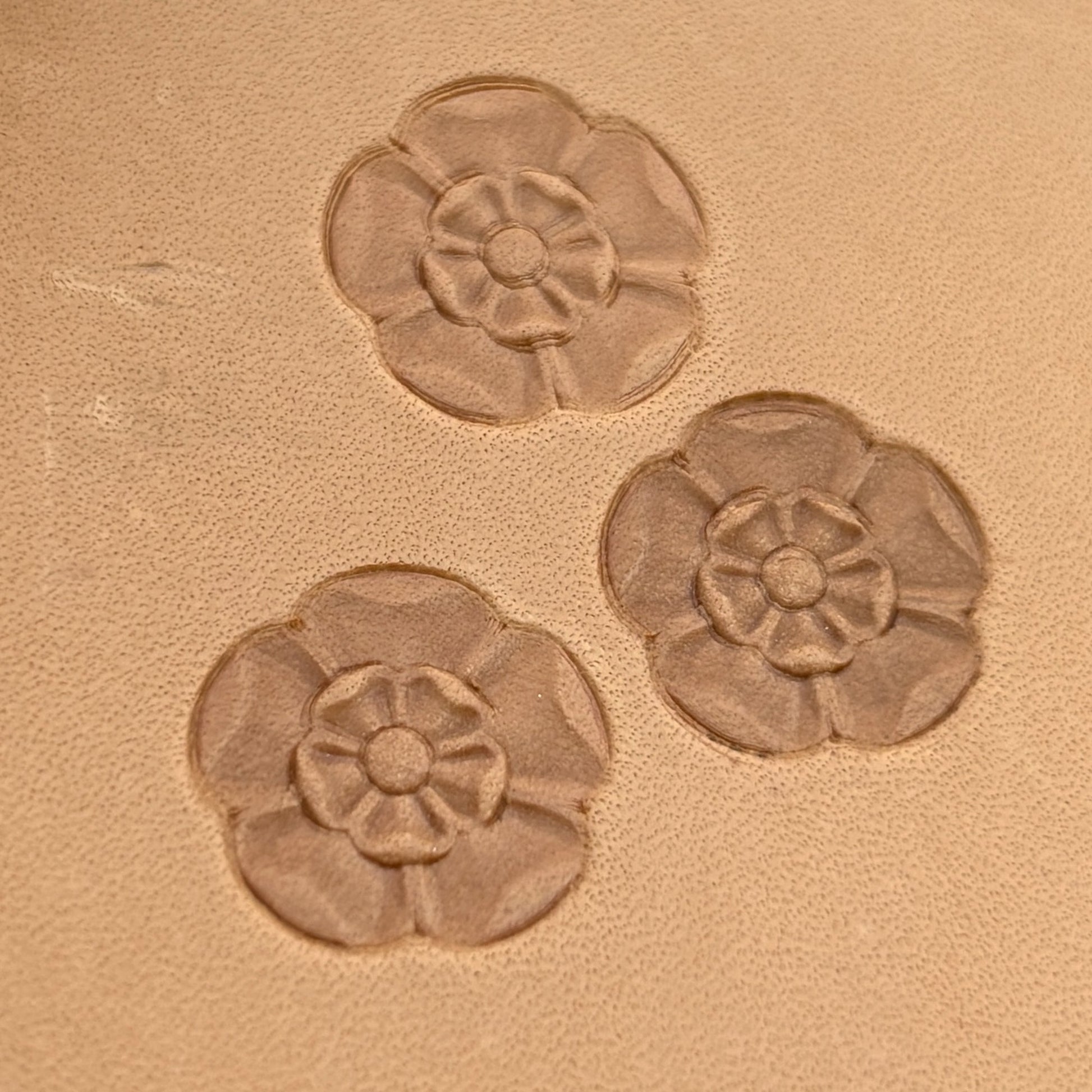 Tudor Flower leather stamp LT017 — pattern imprint on veg-tan leather