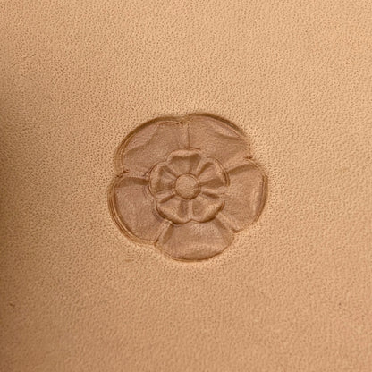 Tudor Flower leather stamp LT017 — single impression on veg-tan leather