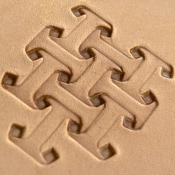 Geometric leather stamp LT018 — imprint on natural veg-tan leather