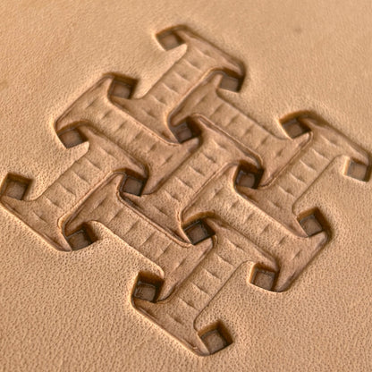 Geometric leather stamp LT020 — imprint on natural veg-tan leather