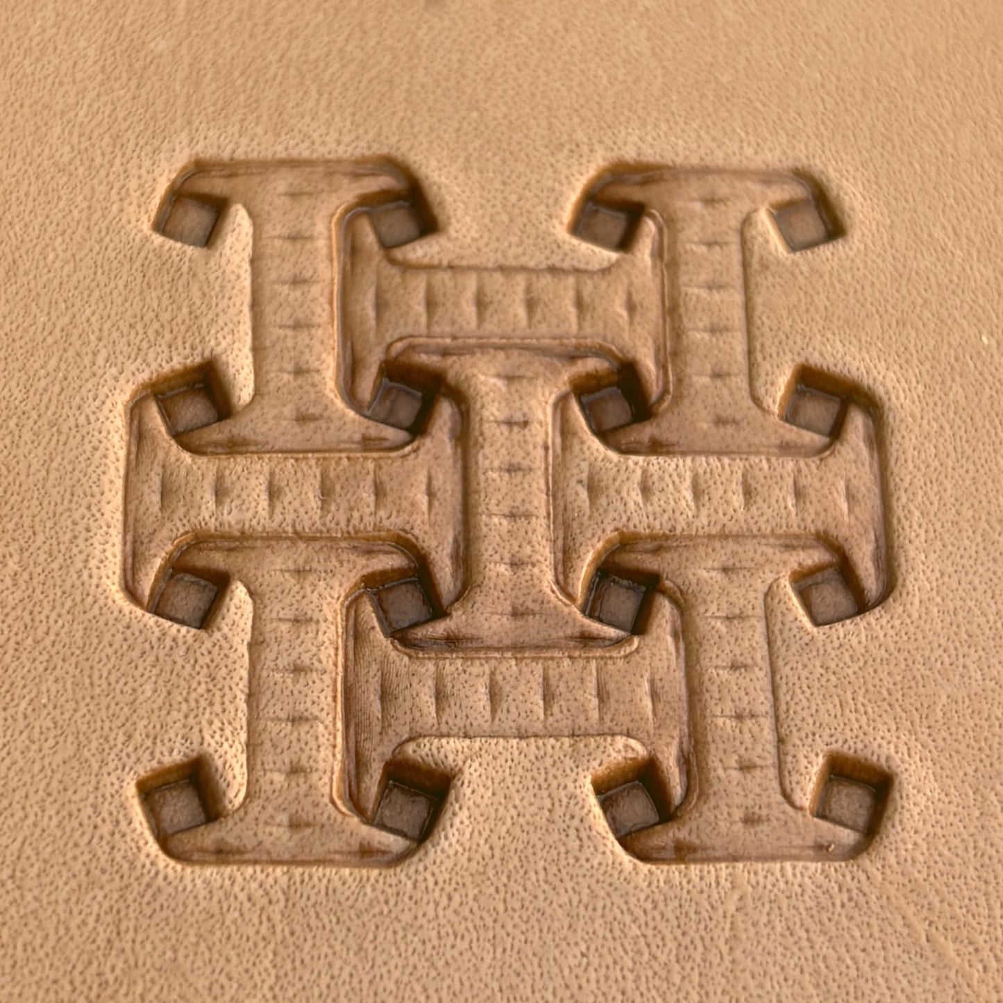 Geometric leather stamp LT020 — pattern imprint on veg-tan leather