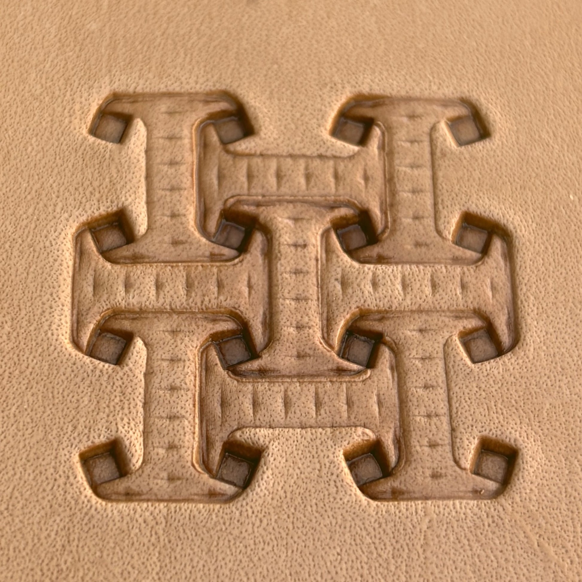 Geometric leather stamp LT020 — pattern imprint on veg-tan leather