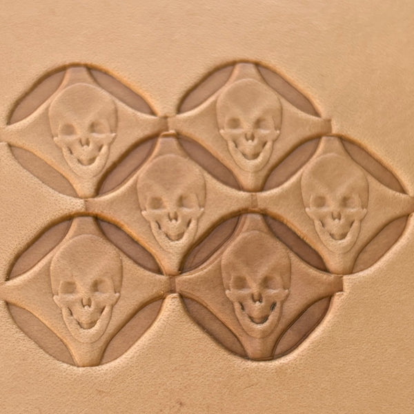 Skull leather stamp LT022 — imprint on natural veg-tan leather