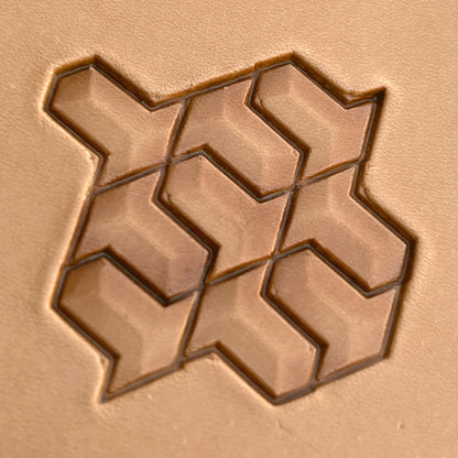 Geometric leather stamp LT023 — imprint on natural veg-tan leather
