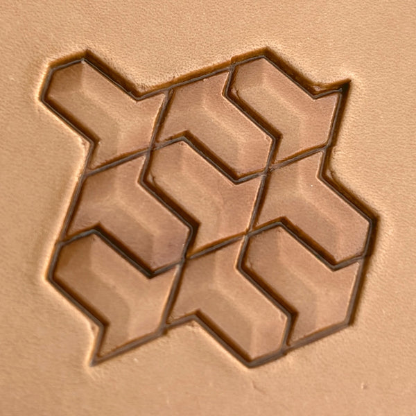 Geometric leather stamp LT023 — imprint on natural veg-tan leather