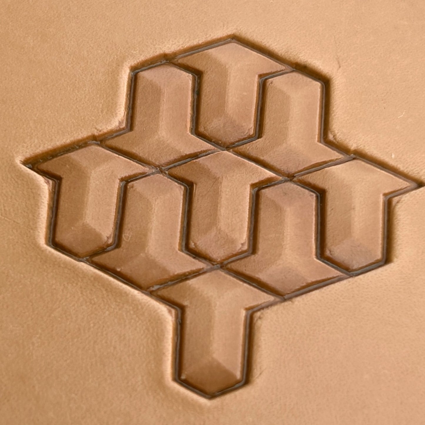 Geometric leather stamp LT023 — pattern imprint on veg-tan leather