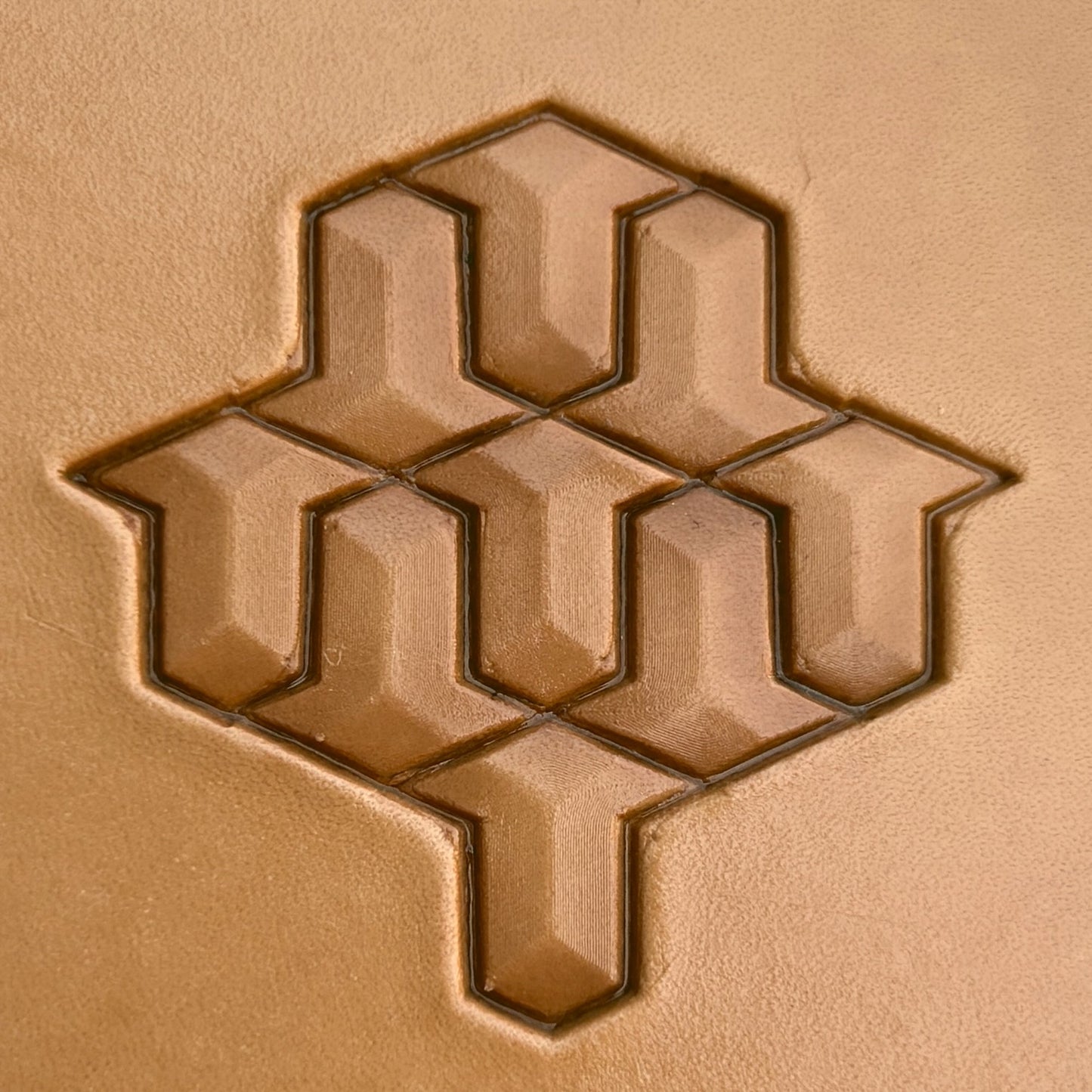 Geometric leather stamp LT023 — pattern imprint on veg-tan leather